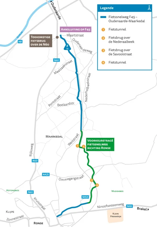 fietssnelweg F45 tracé tussen Ronse en Maarkedal
