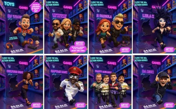 I Love The 90's 2025 deelnemers stripfiguurtjes