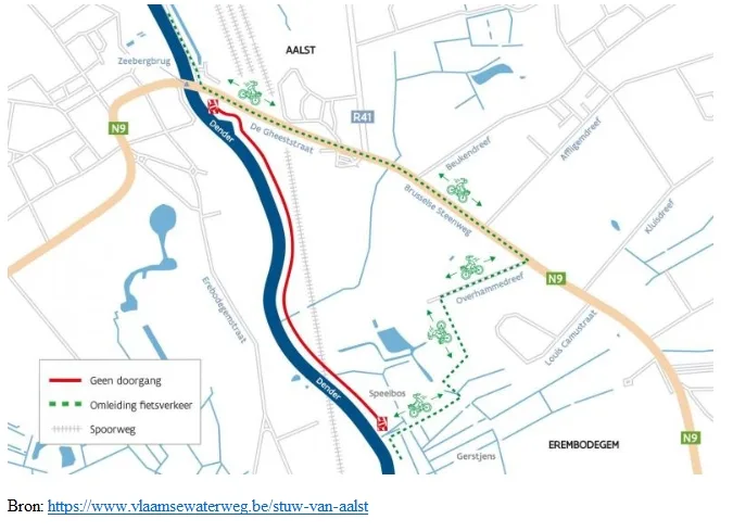 Nieuwe stuw en sluis in Aalst – jaagpad even afgesloten