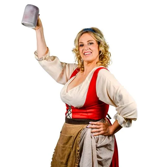 Goele De Raedt met gote beker in de hoogte steken musical 1830