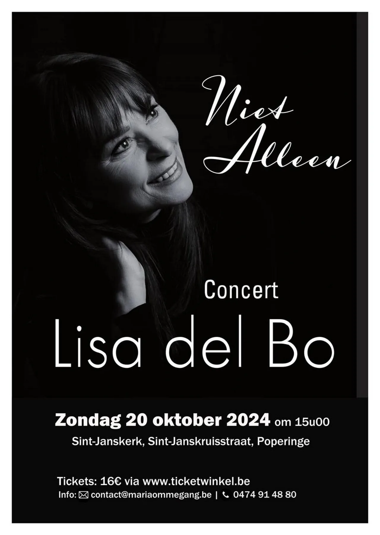Lisa del Bo geeft zondag 20 oktober in Poperinge haar 100ste kerkconcert