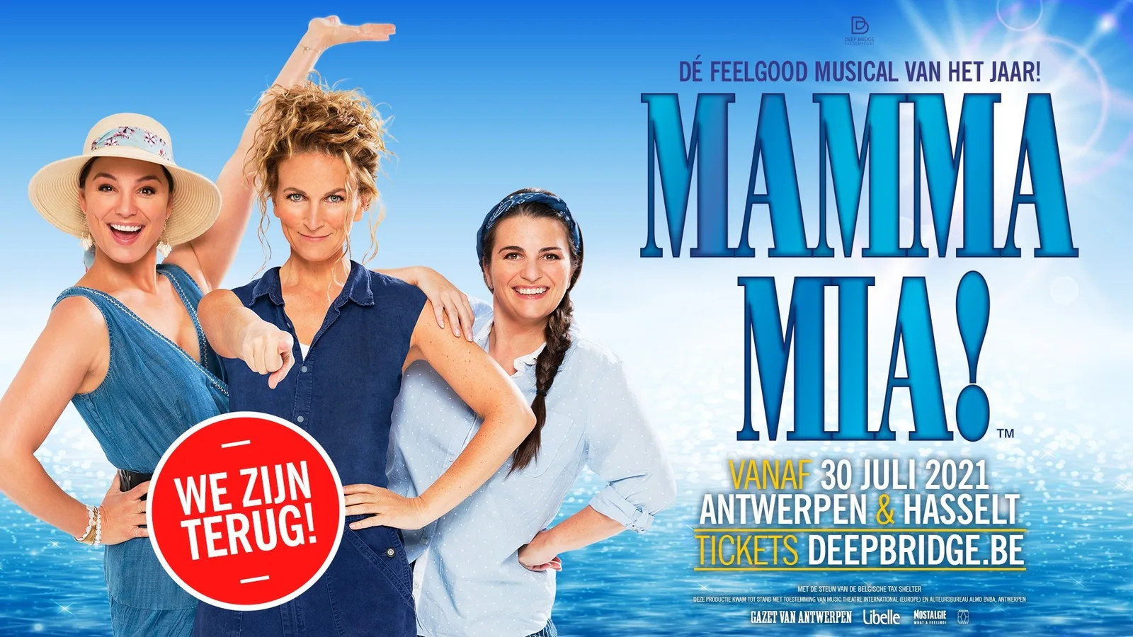 Mamma Mia musical Zal deze zomer de optredens in Antwerpen en Hasselt hervatten
