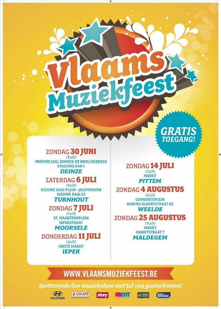 7de Vlaams Muziekfeest strikt o.a. De Romeo’s, Lindsay, Swoop en Jo Vally - affiche Vlaams Muziekfeest