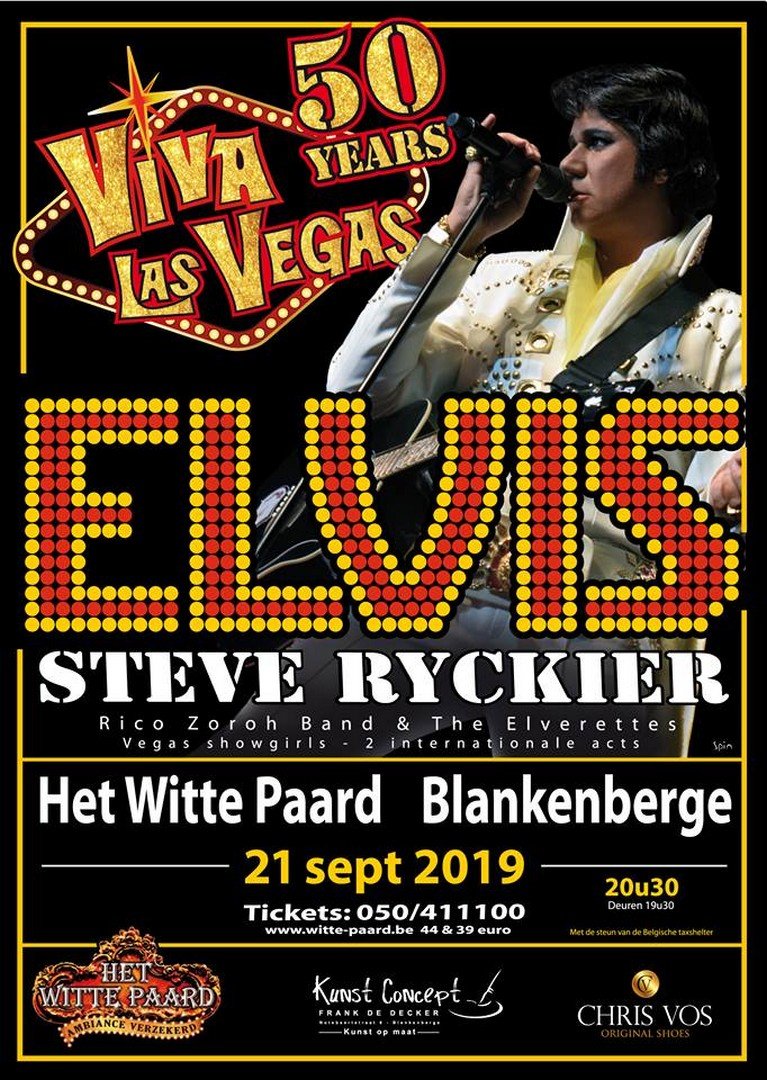 Elvis (Steve Ryckier) zet Witte Paard in vuur en vlam - Affiche Steve Ryckier Elvis 50 Years Las Vegas