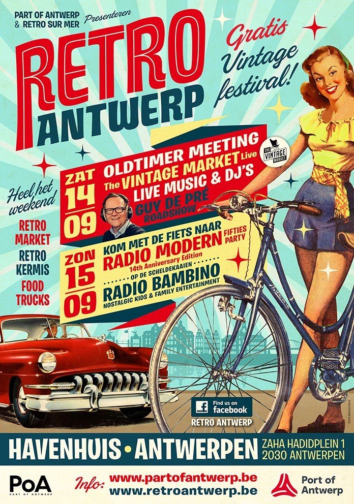 Gratis event Retro Antwerp rolt dit weekend de rode loper uit voor Guy De Pré - Affiche retro Antwerp 1