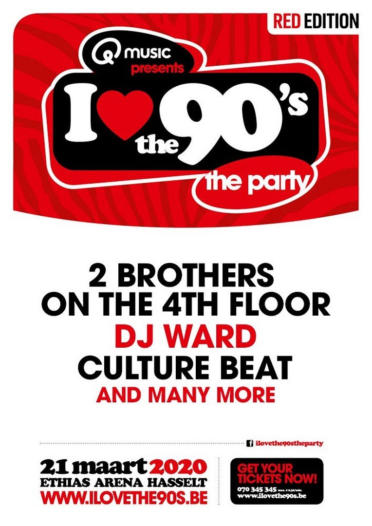 Culture Beat, 2 Brothers on the 4th Floor en DJ Ward staan op 21 maart op I love the 90’s - Affiche I Love the 90s 2020