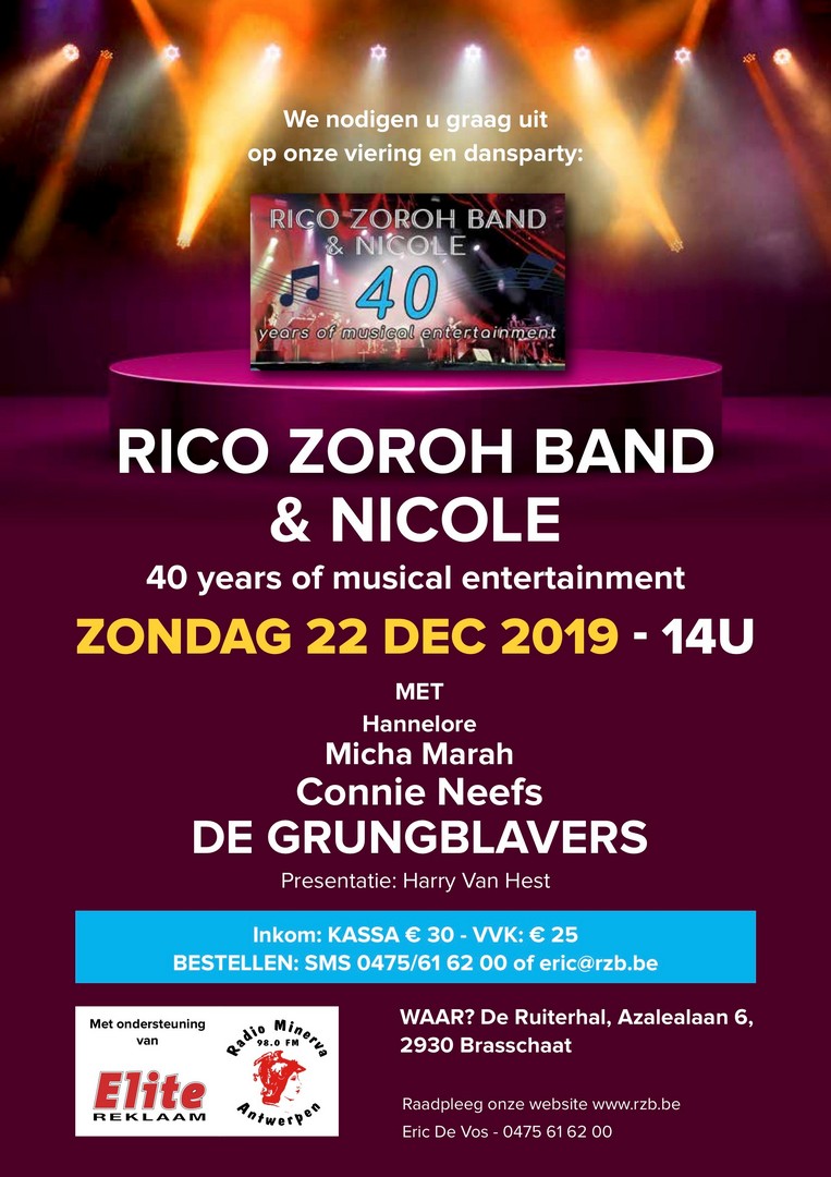 Rico Zoroh band blaast 40 kaarsjes uit - Affiche 40 jaar Rico Zoroh Band