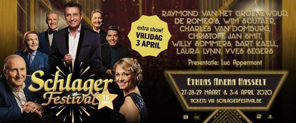 Schlagerfestival vereeuwigt De Romeo’s, Christoff, W. Sommers, Y. Segers, Laura L. en Bart K. - Affiche 15 jaar Schlagerfestival 2020