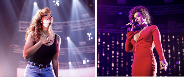 Glennis Grace met rood kleed