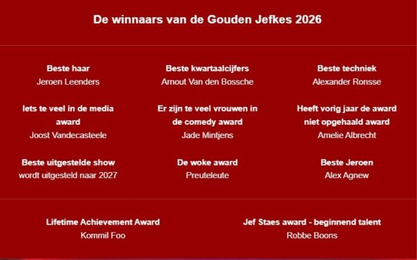 Gala Van De Gouden Bertjes 2026 winnaars